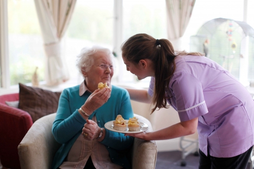 Enjoying cakes and afternoon tea.