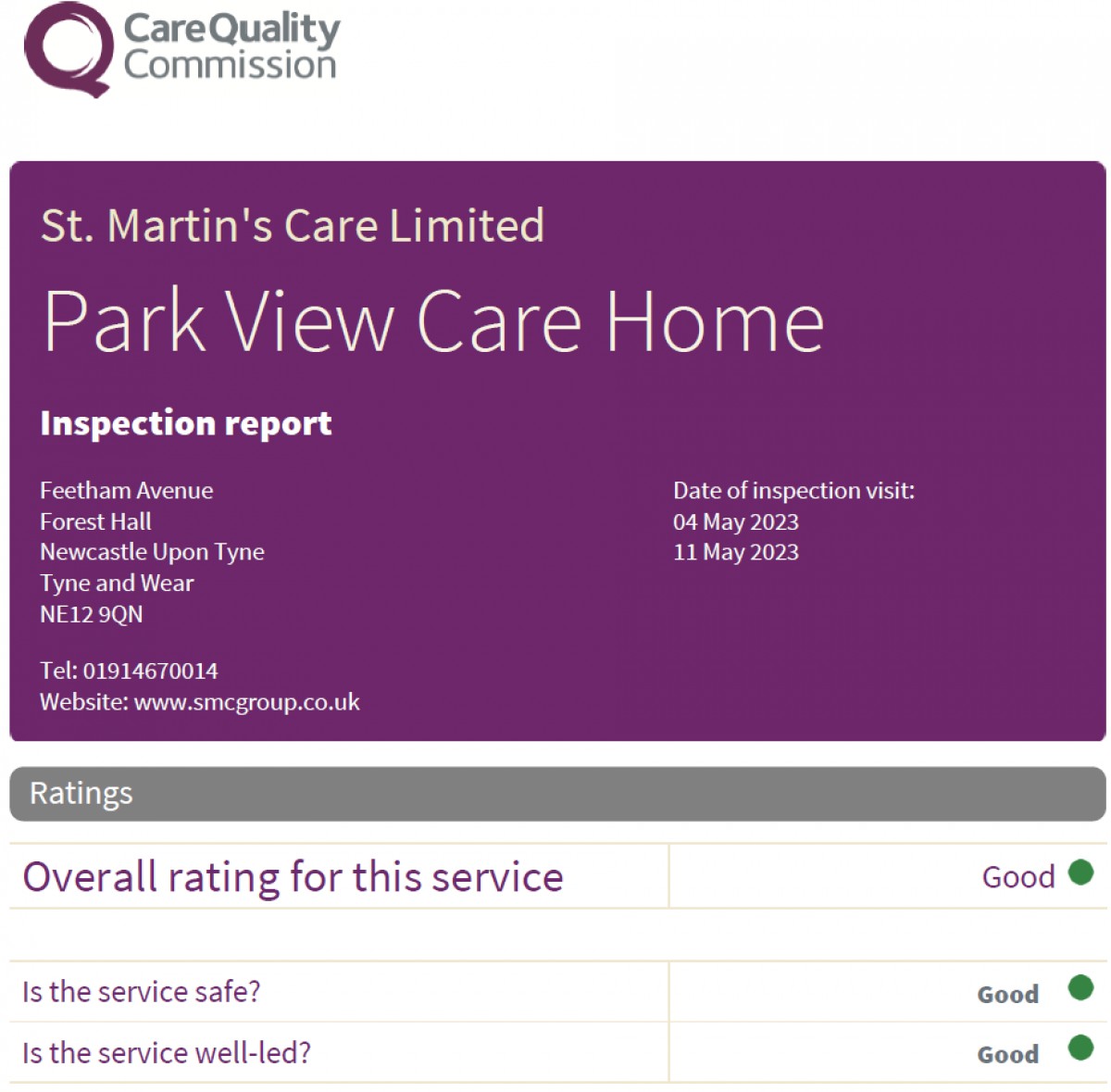 CQC Good Rating St Martins Care